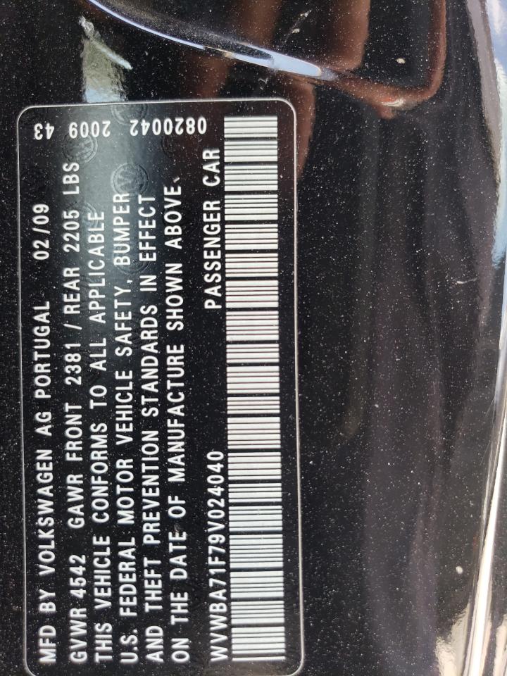 2009 Volkswagen Eos Turbo VIN: WVWBA71F79V024040 Lot: 57673644