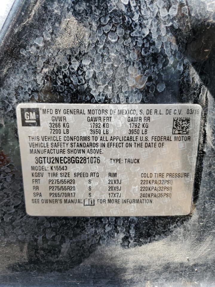 2016 GMC Sierra K1500 Slt VIN: 3GTU2NEC8GG281076 Lot: 59542324