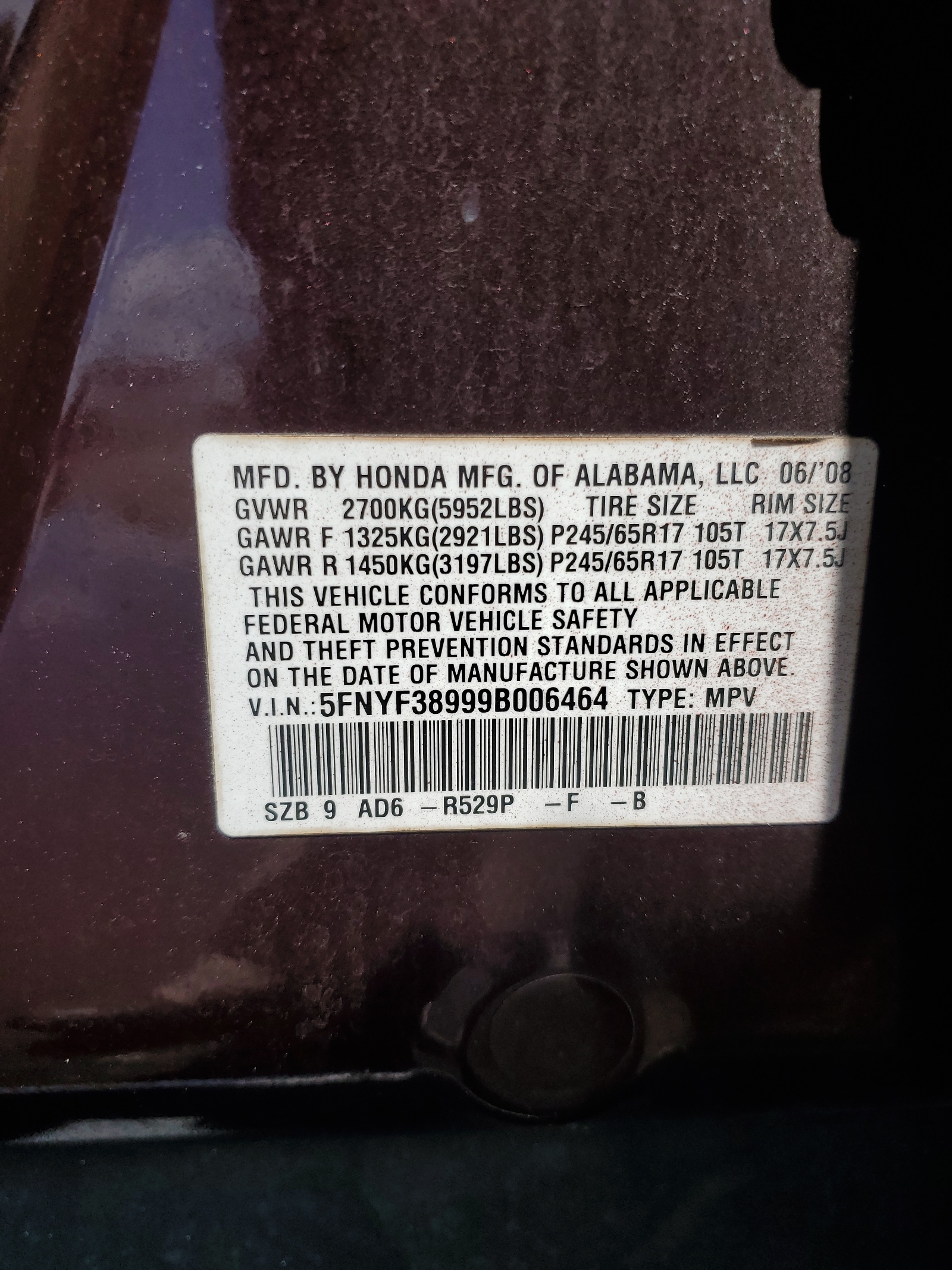 5FNYF38999B006464 2009 Honda Pilot Touring