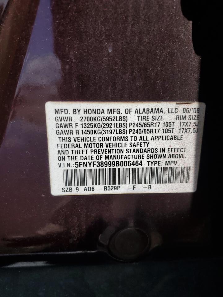 2009 Honda Pilot Touring VIN: 5FNYF38999B006464 Lot: 60509834