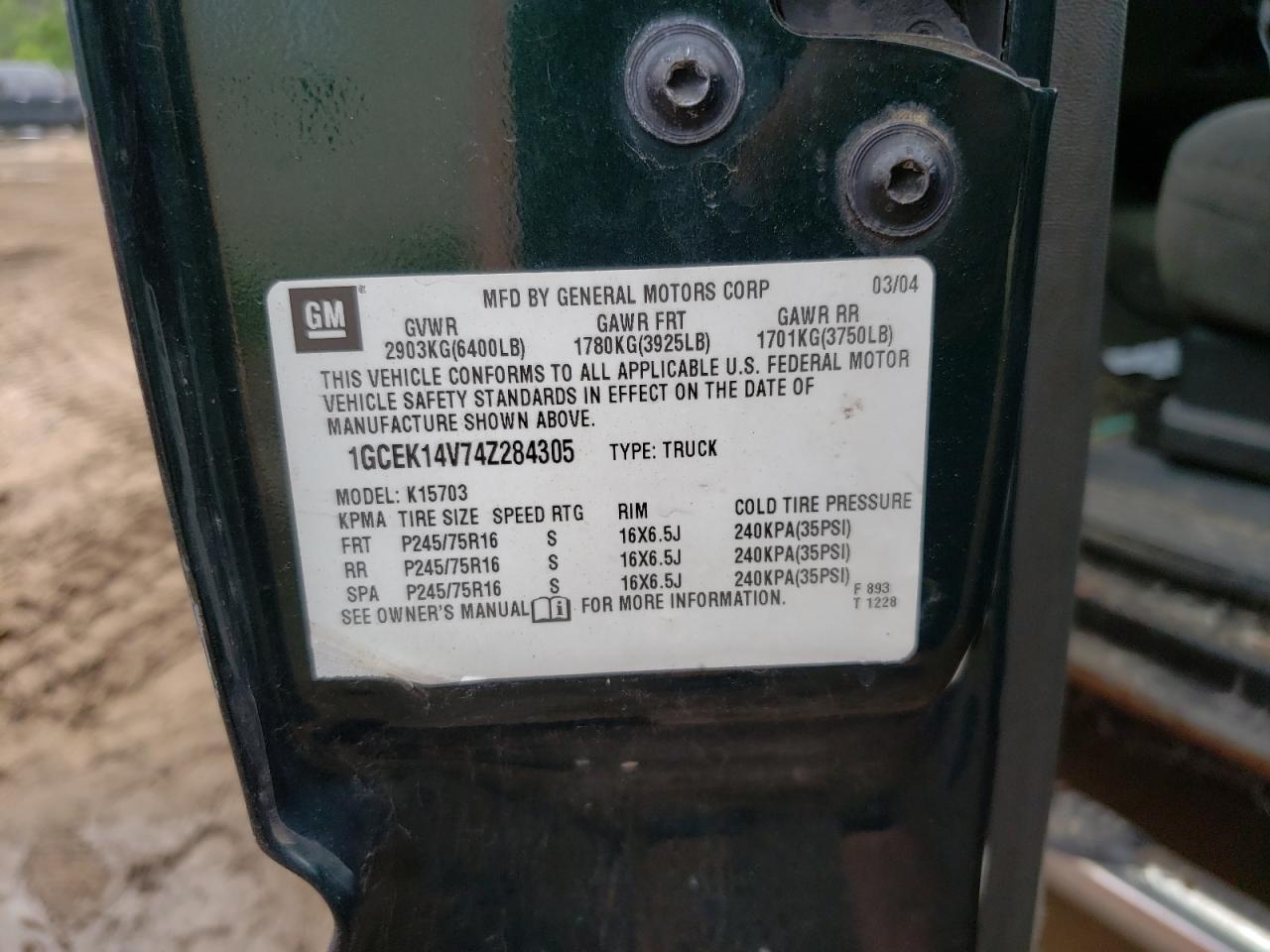 1GCEK14V74Z284305 2004 Chevrolet Silverado K1500