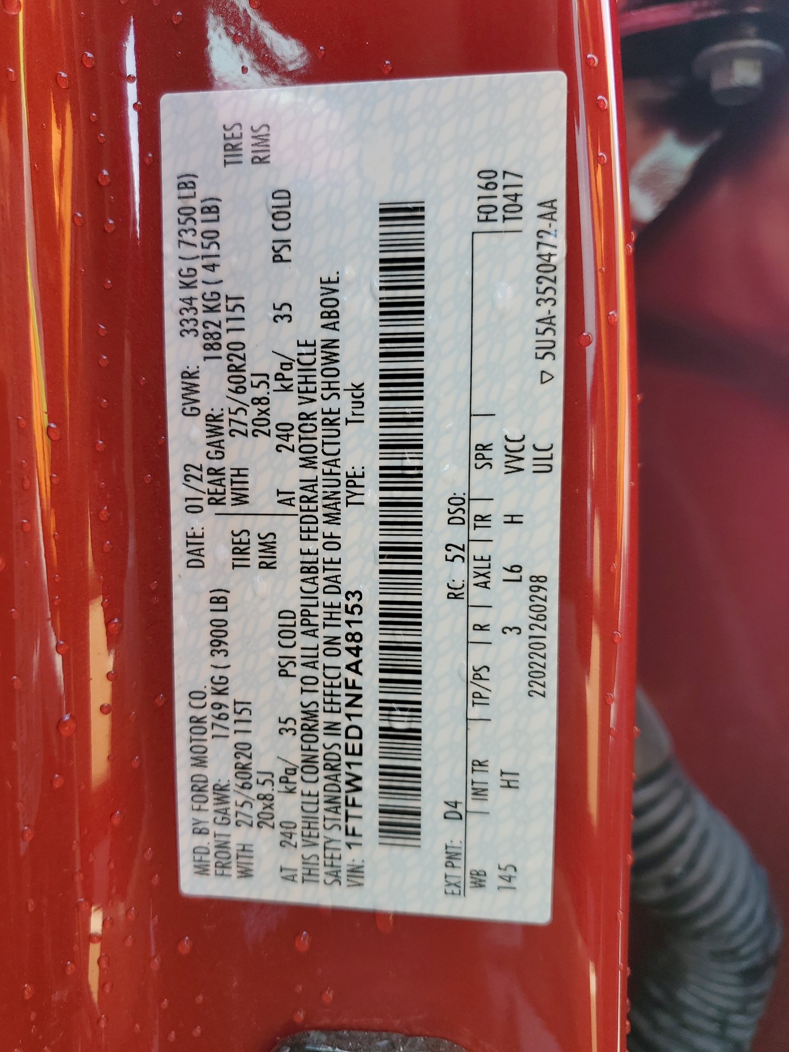 1FTFW1ED1NFA48153 2022 Ford F150 Supercrew