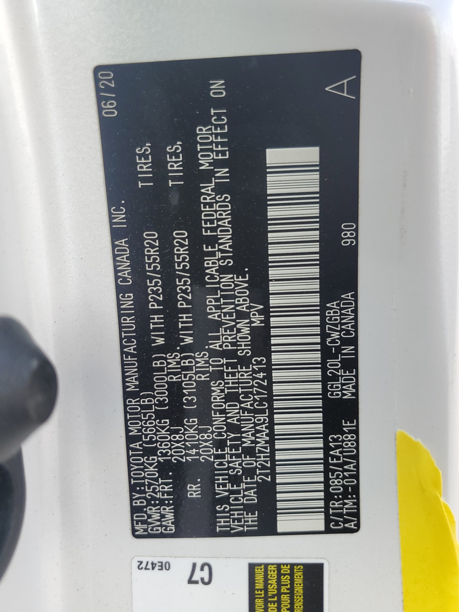 2T2HZMAA9LC172413 2020 Lexus Rx 350