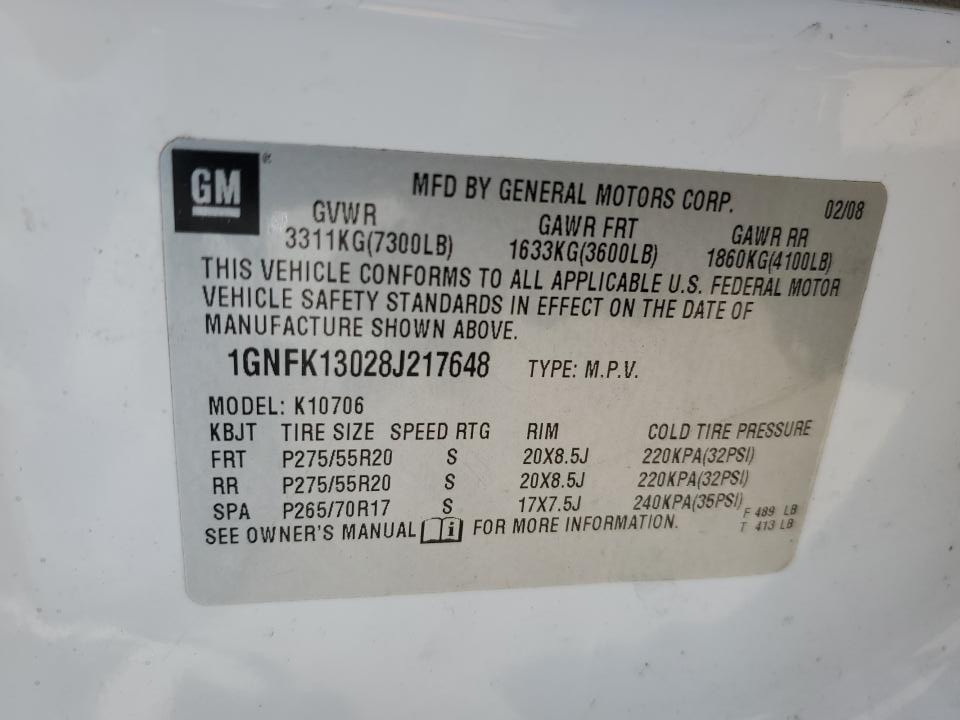 1GNFK13028J217648 2008 Chevrolet Tahoe K1500