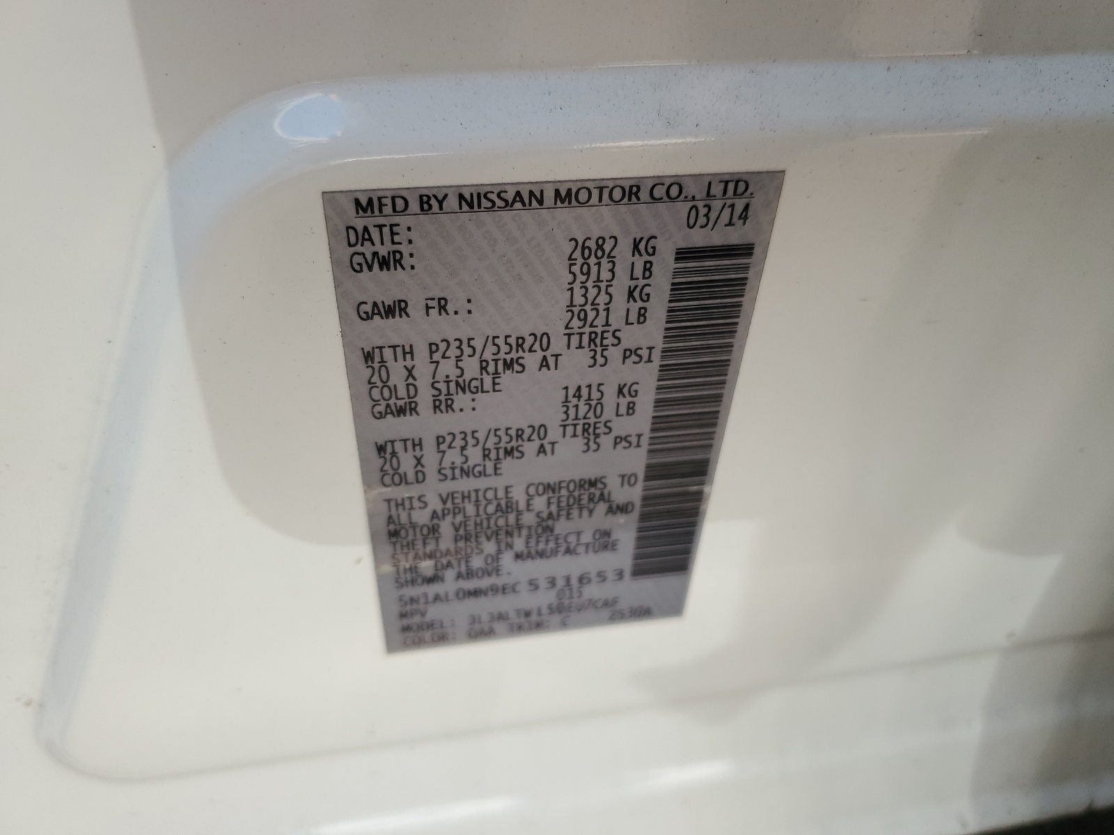 5N1AL0MN9EC531653 2014 Infiniti Qx60