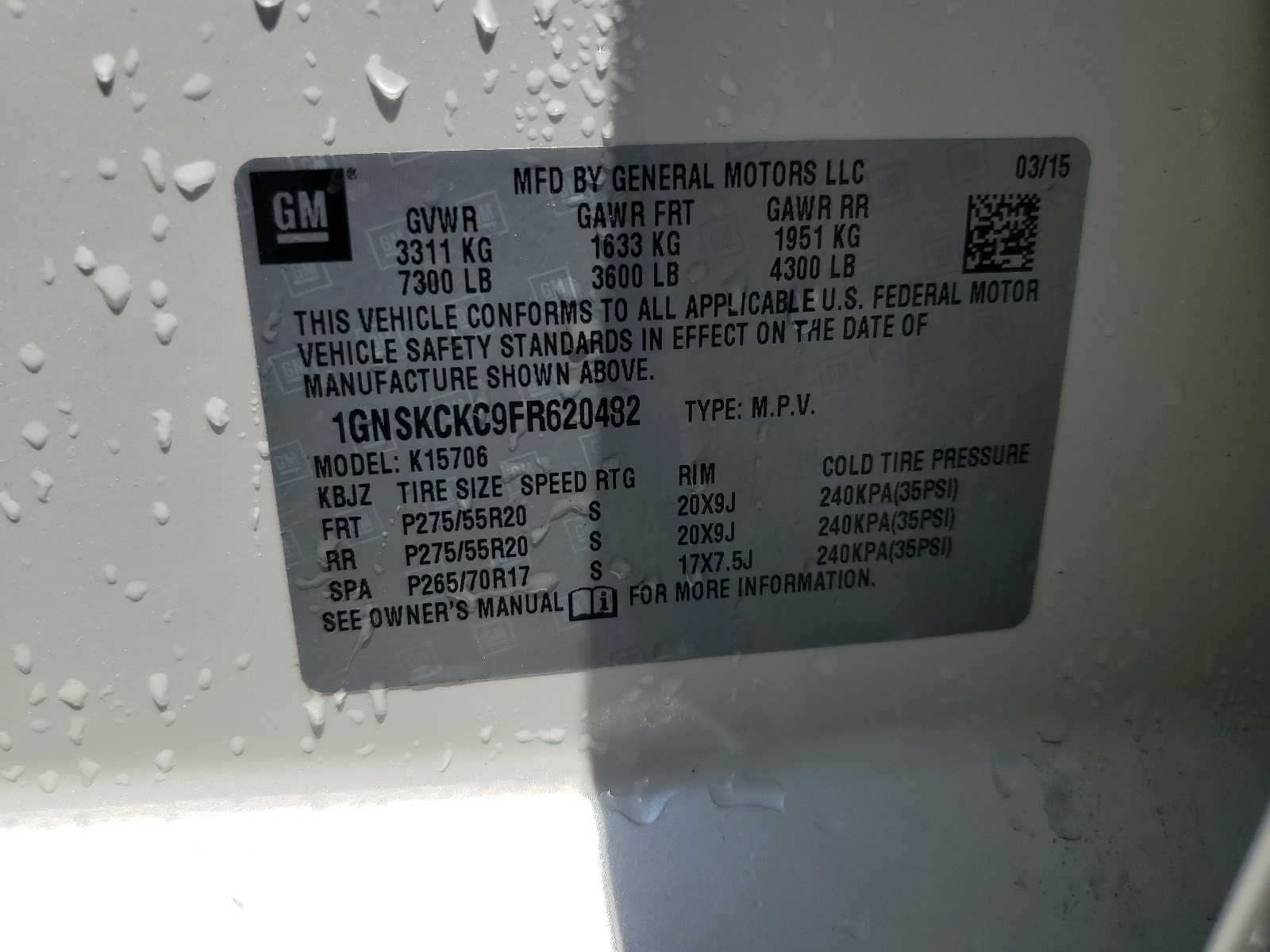 1GNSKCKC9FR620482 2015 Chevrolet Tahoe K1500 Ltz