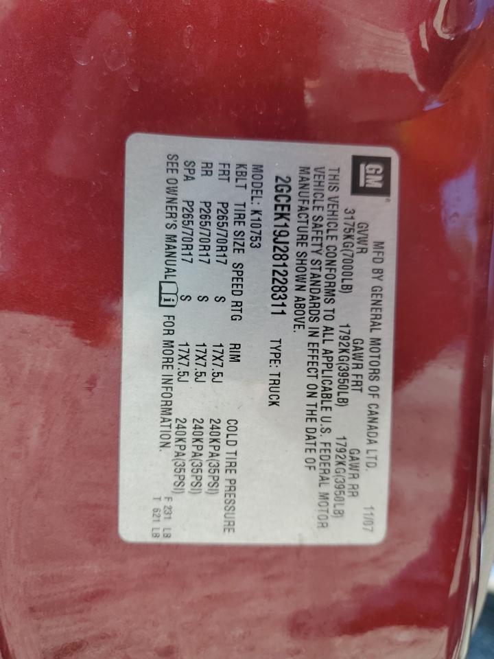 2008 Chevrolet Silverado K1500 VIN: 2GCEK19J281228311 Lot: 60703984