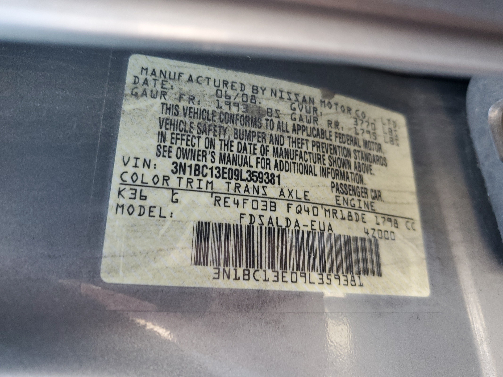 3N1BC13E09L359381 2009 Nissan Versa S