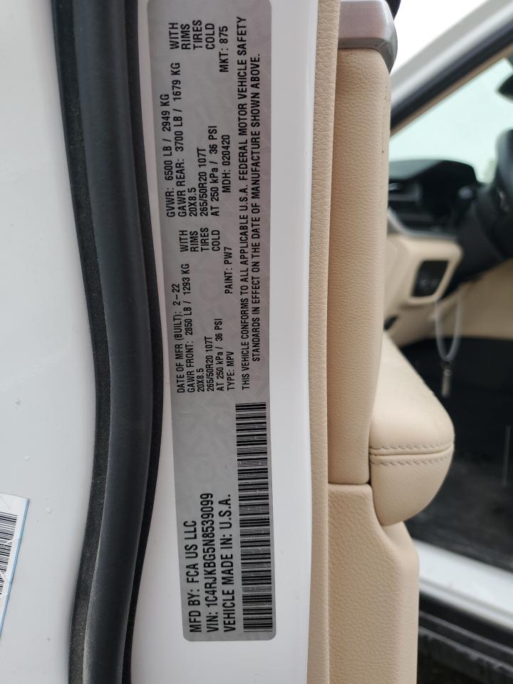 2022 Jeep Grand Cherokee L Limited VIN: 1C4RJKBG5N8539099 Lot: 59941234