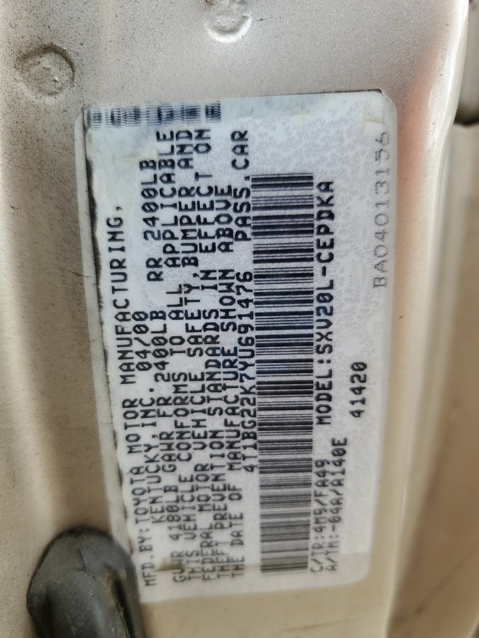 4T1BG22K7YU691476 2000 Toyota Camry Ce