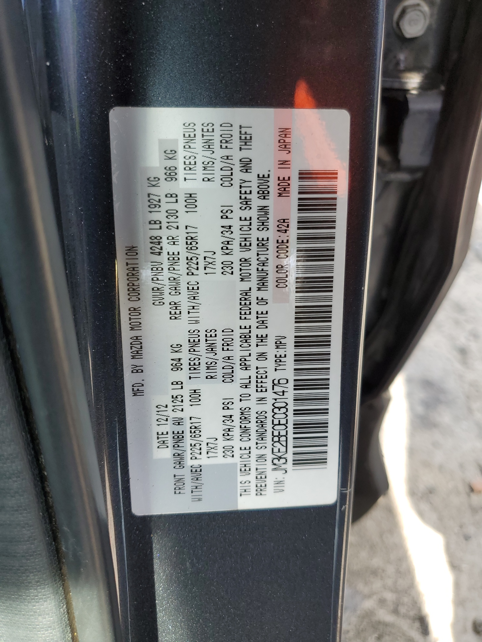 JM3KE2BE0E0301476 2014 Mazda Cx-5 Sport