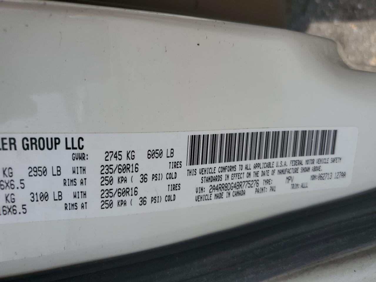 2011 Chrysler Town & Country Touring L VIN: 2A4RR8DG4BR775276 Lot: 59370874