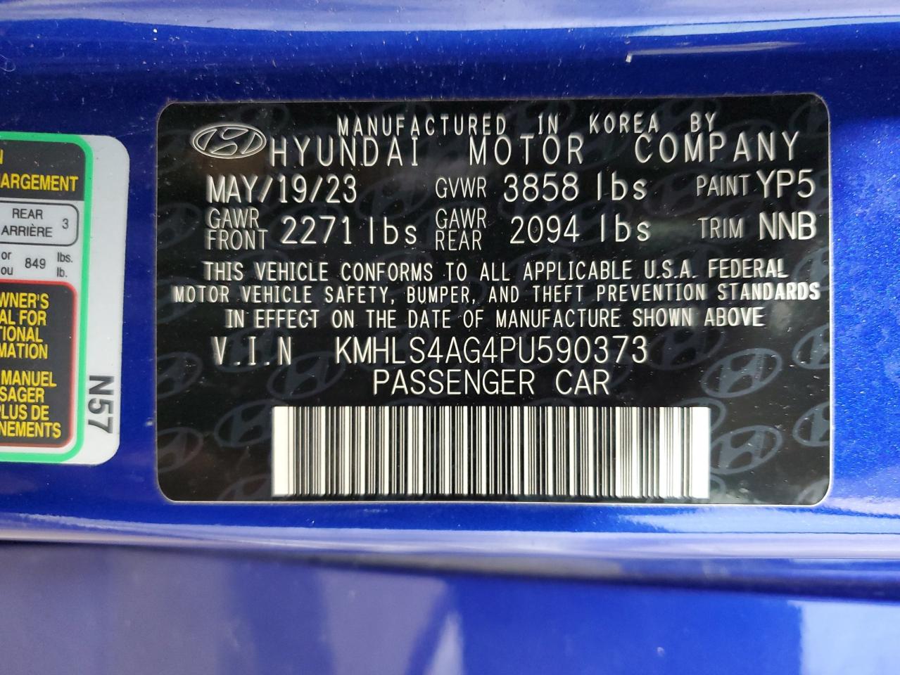 2023 Hyundai Elantra Sel VIN: KMHLS4AG4PU590373 Lot: 56248794