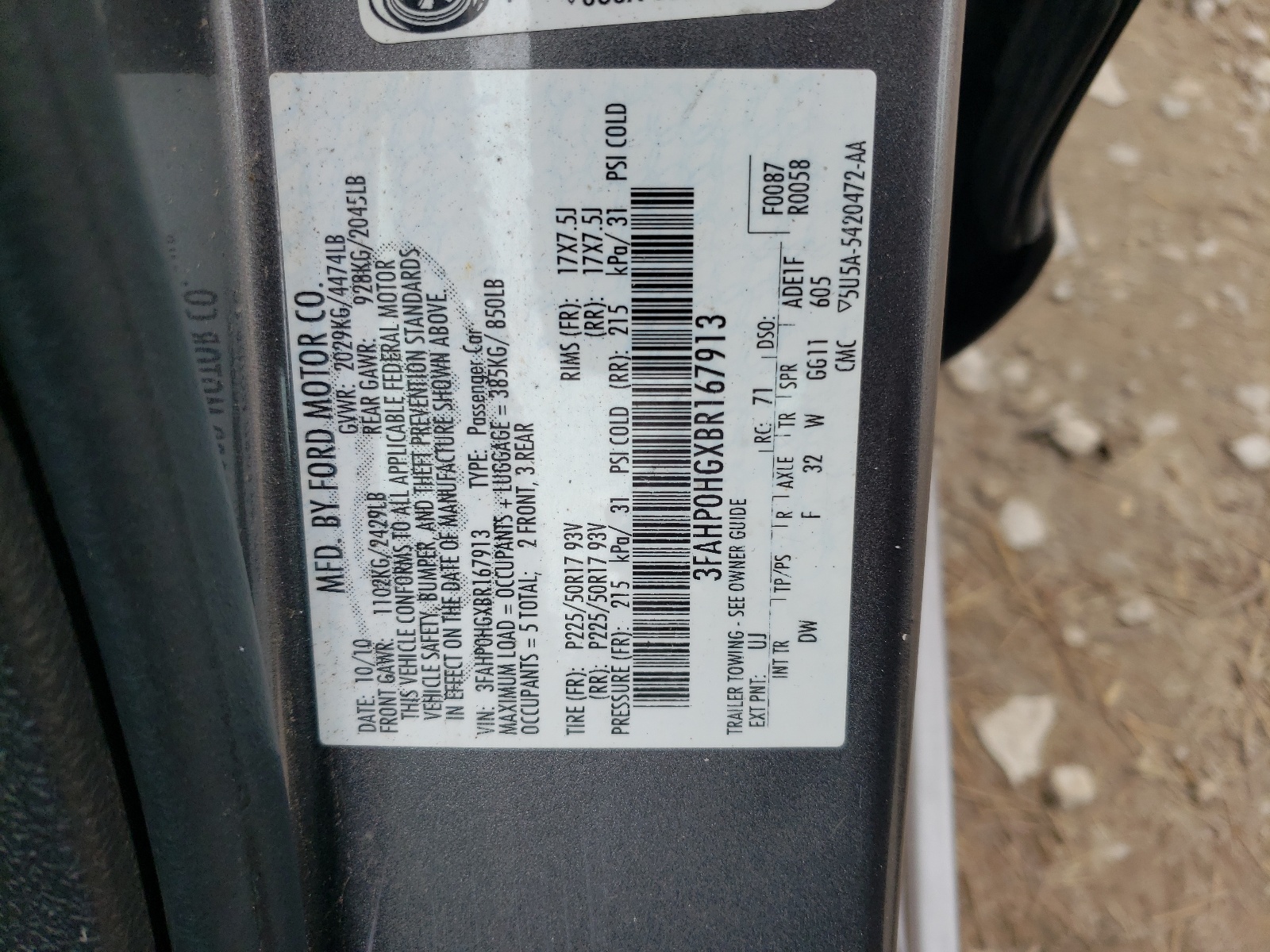 3FAHP0HGXBR167913 2011 Ford Fusion Se