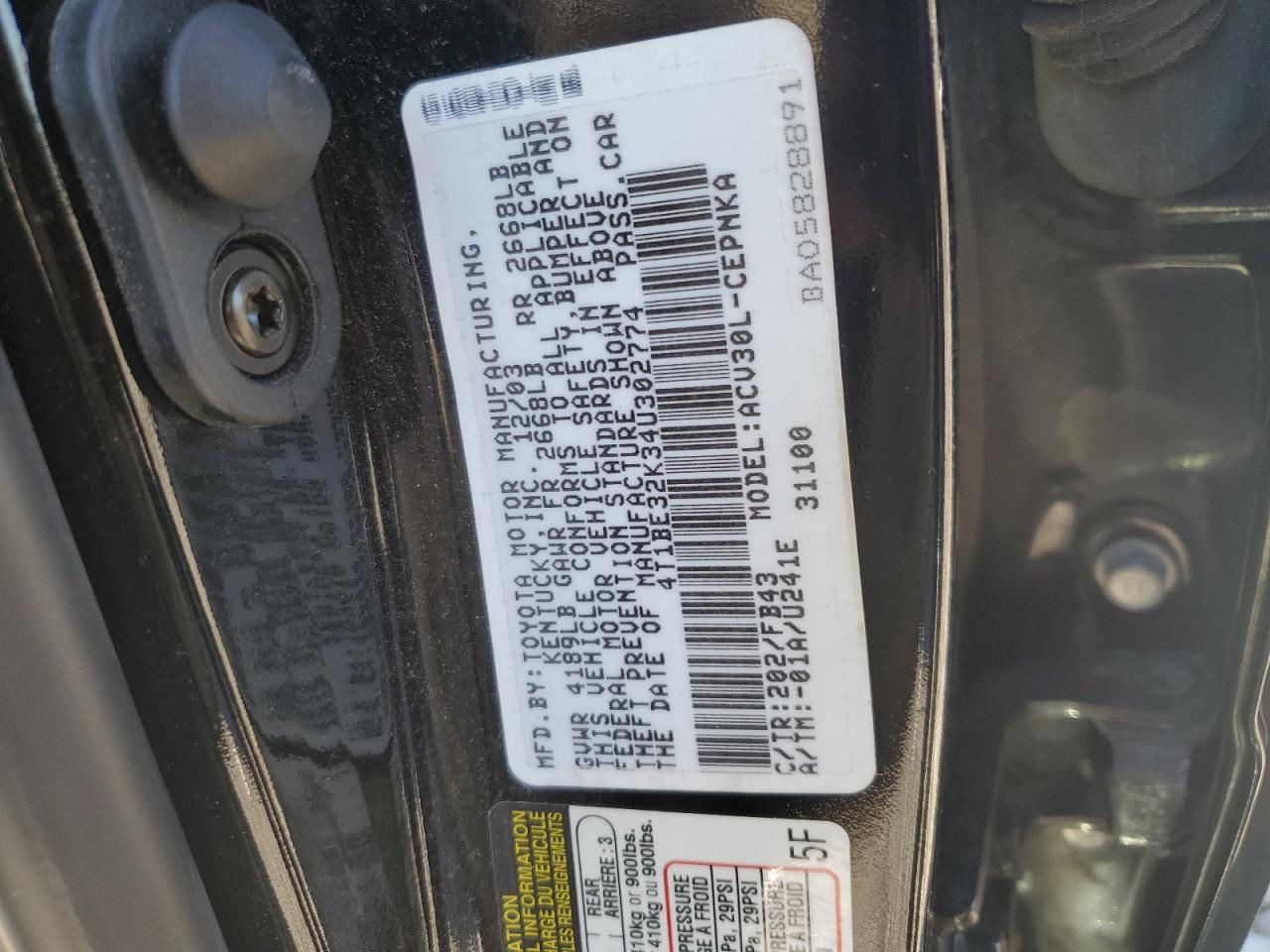 2004 Toyota Camry Le VIN: 4T1BE32K34U302774 Lot: 60764624