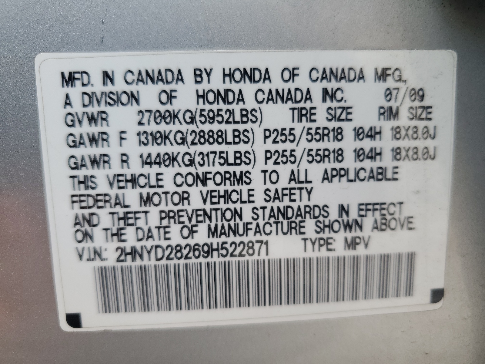 2HNYD28269H522871 2009 Acura Mdx