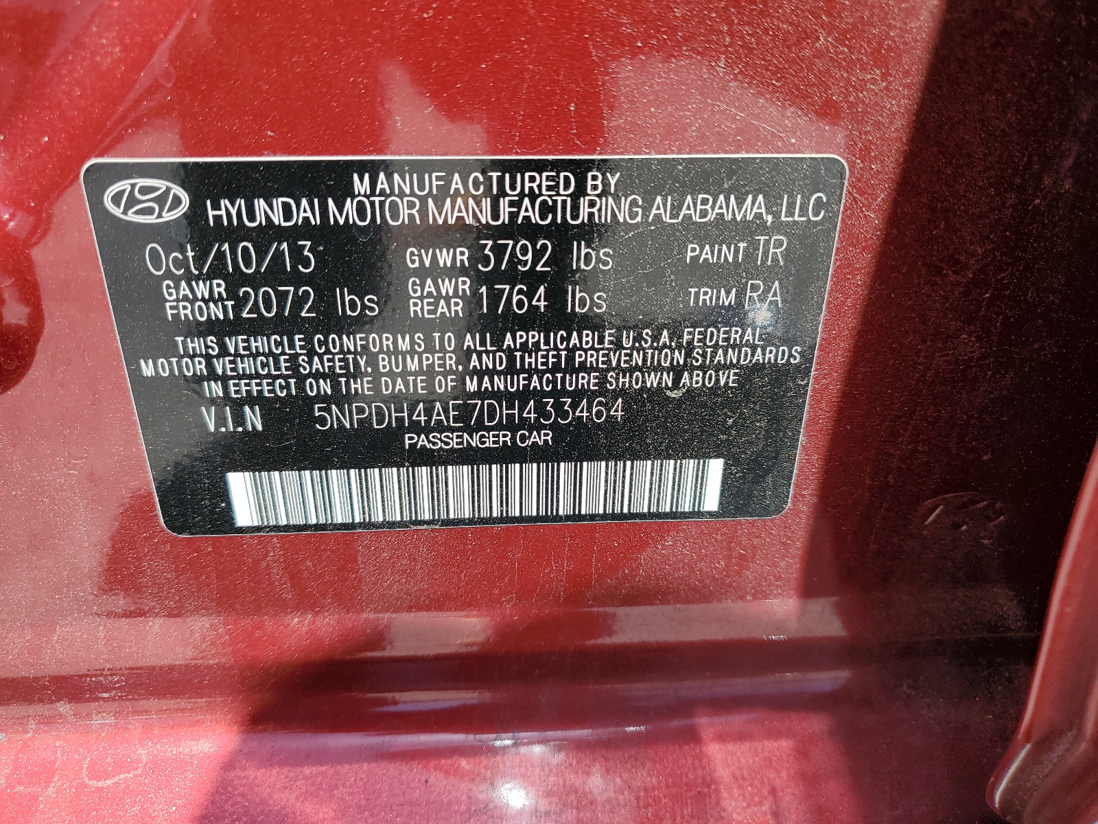 5NPDH4AE7DH433464 2013 Hyundai Elantra Gls