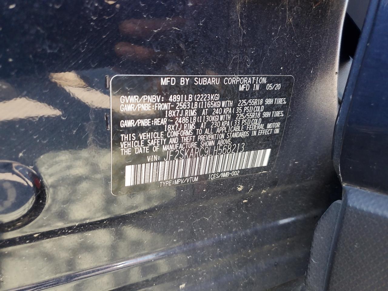 2020 Subaru Forester Sport VIN: JF2SKARC9LH568213 Lot: 59331094