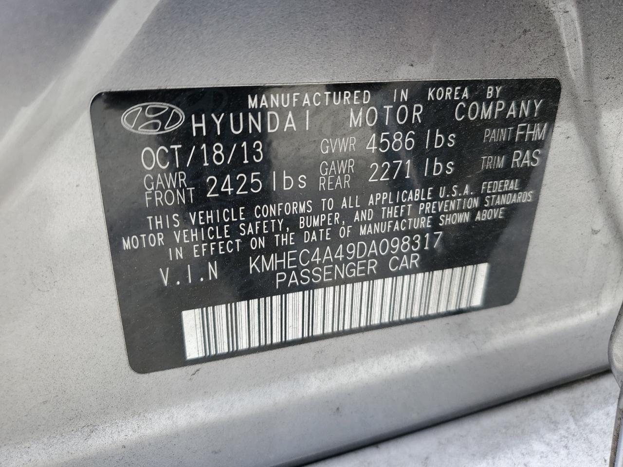 2013 Hyundai Sonata Hybrid VIN: KMHEC4A49DA098317 Lot: 59440164