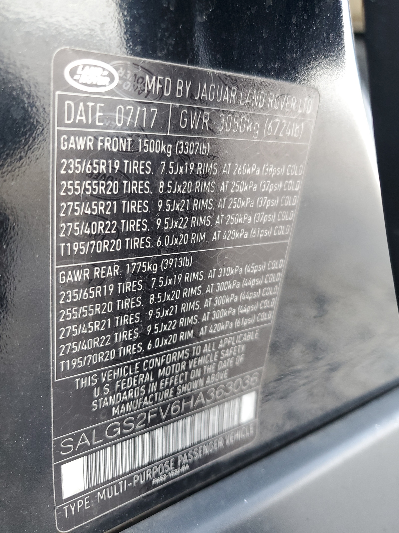 SALGS2FV6HA363036 2017 Land Rover Range Rover Hse