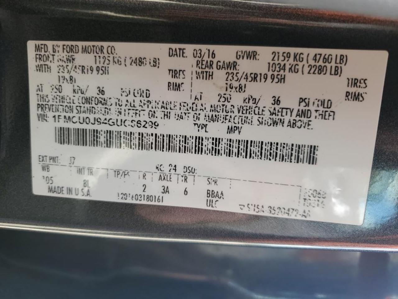 2016 Ford Escape Titanium VIN: 1FMCU0J94GUC86299 Lot: 63276774