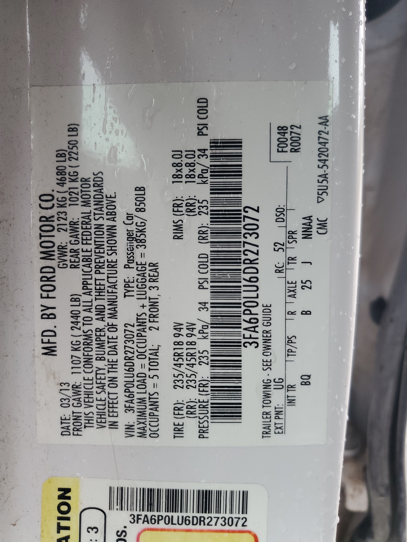 3FA6P0LU6DR273072 2013 Ford Fusion Se Hybrid