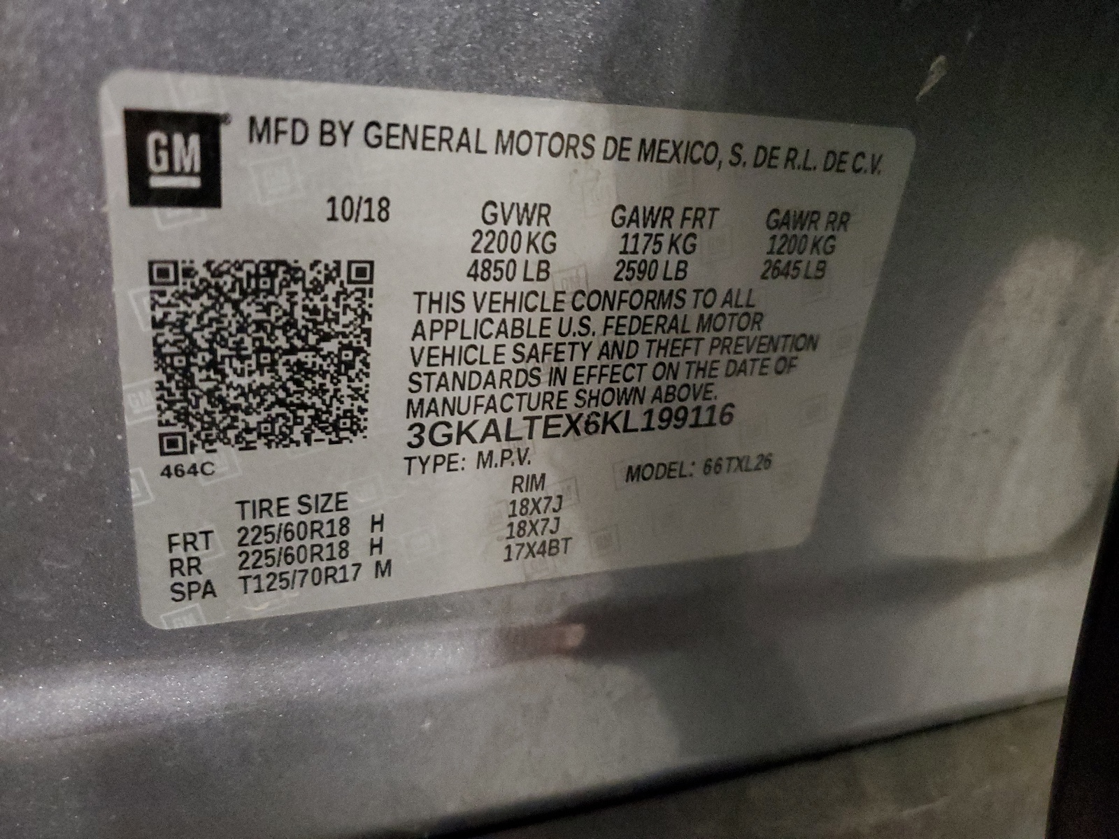 3GKALTEX6KL199116 2019 GMC Terrain Sle