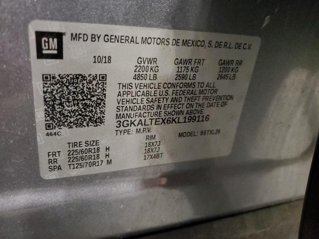 2019 GMC Terrain Sle VIN: 3GKALTEX6KL199116 Lot: 60675244