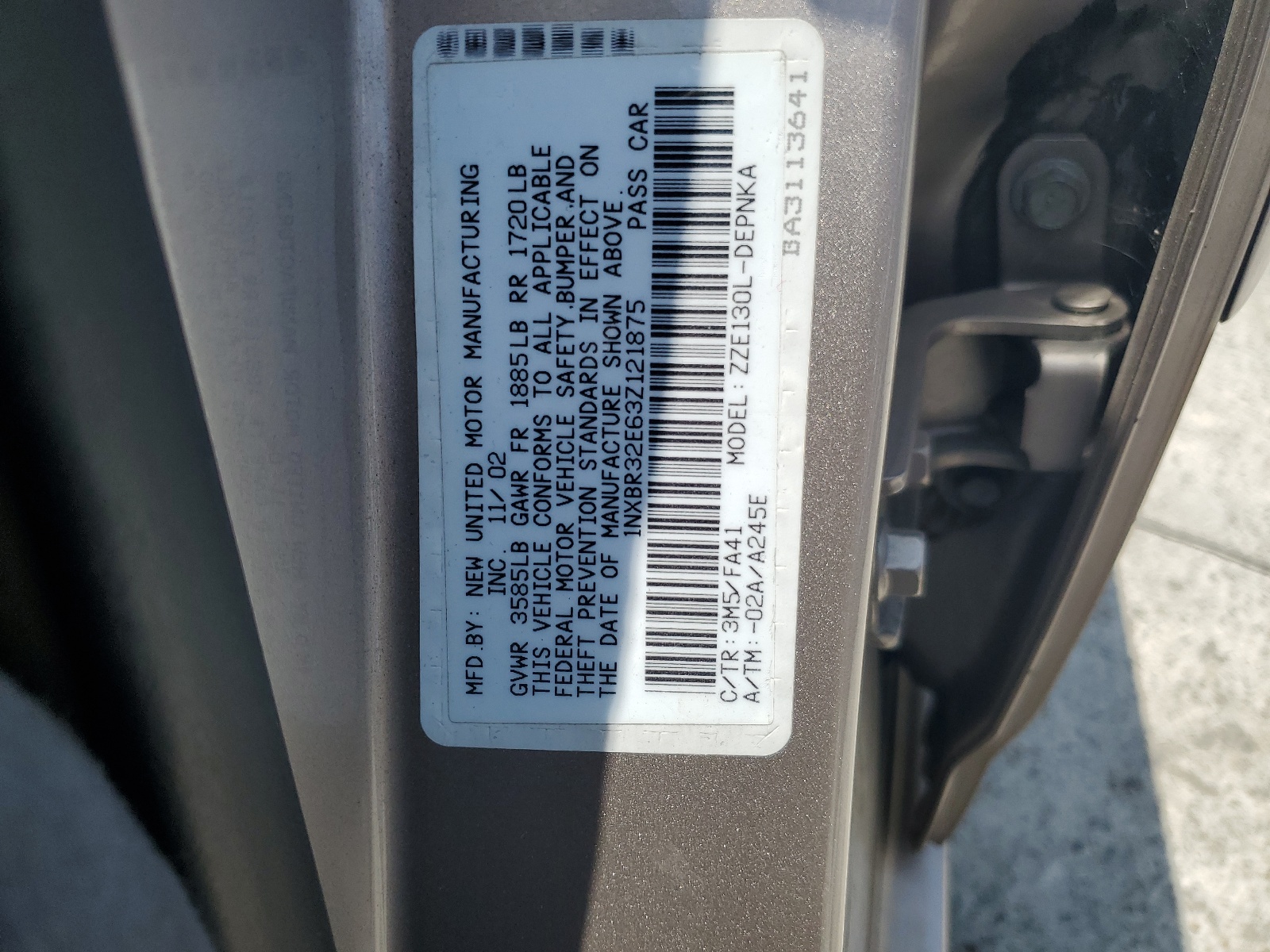 1NXBR32E63Z121875 2003 Toyota Corolla Ce