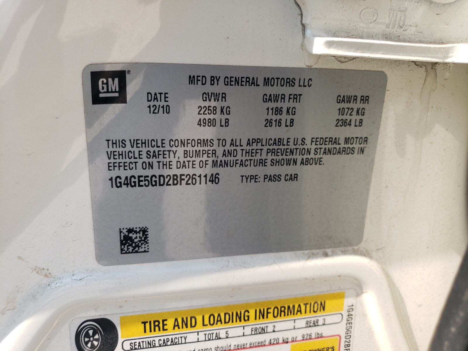 1G4GE5GD2BF261146 2011 Buick Lacrosse Cxs