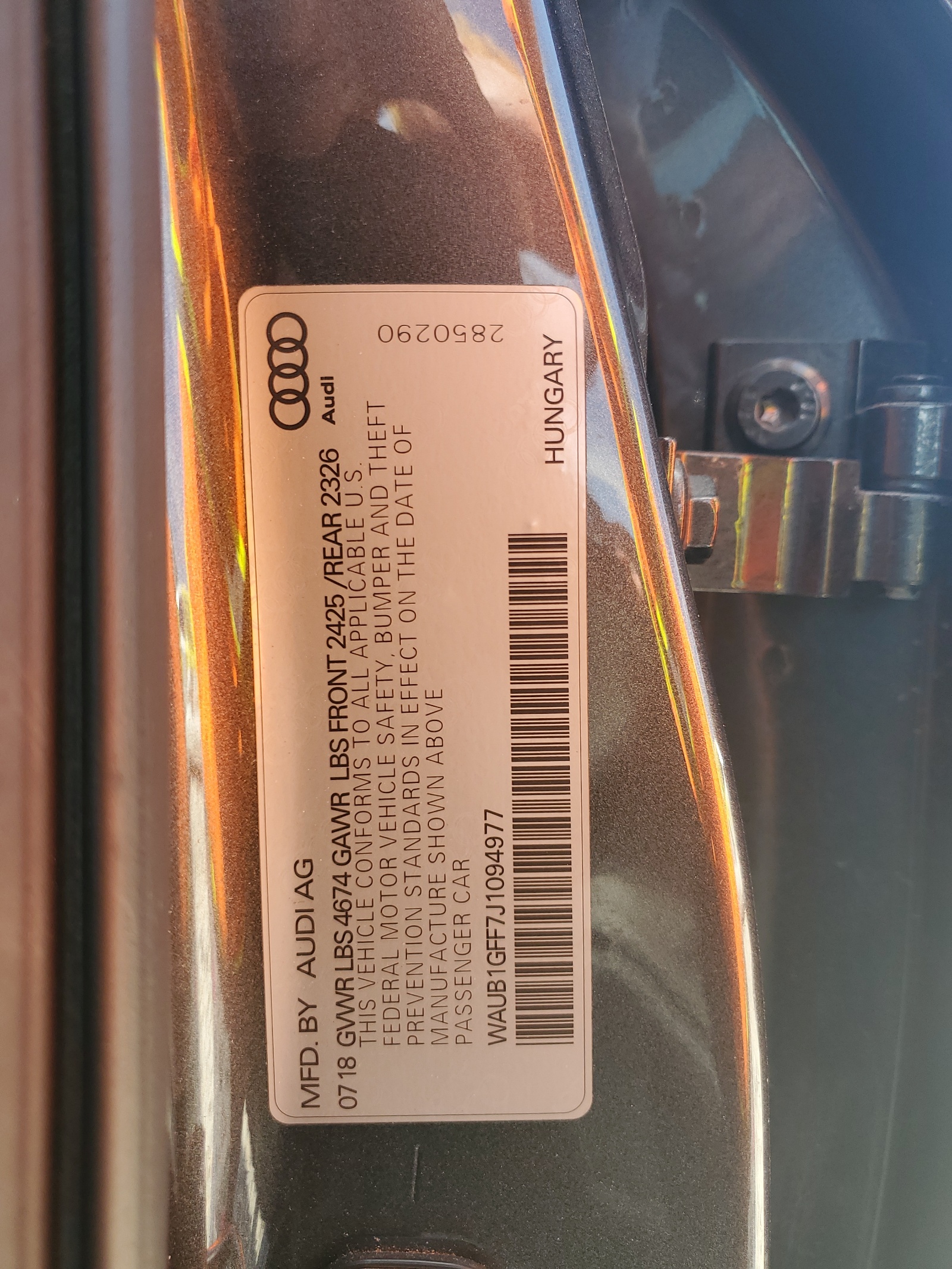 WAUB1GFF7J1094977 2018 Audi S3 Premium Plus