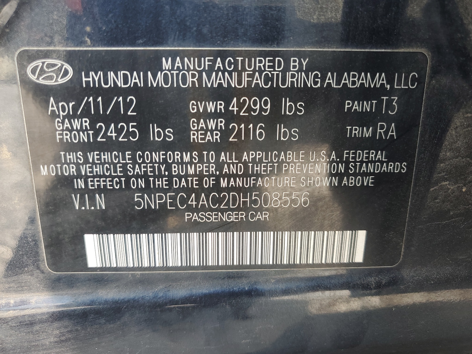 5NPEC4AC2DH508556 2013 Hyundai Sonata Se