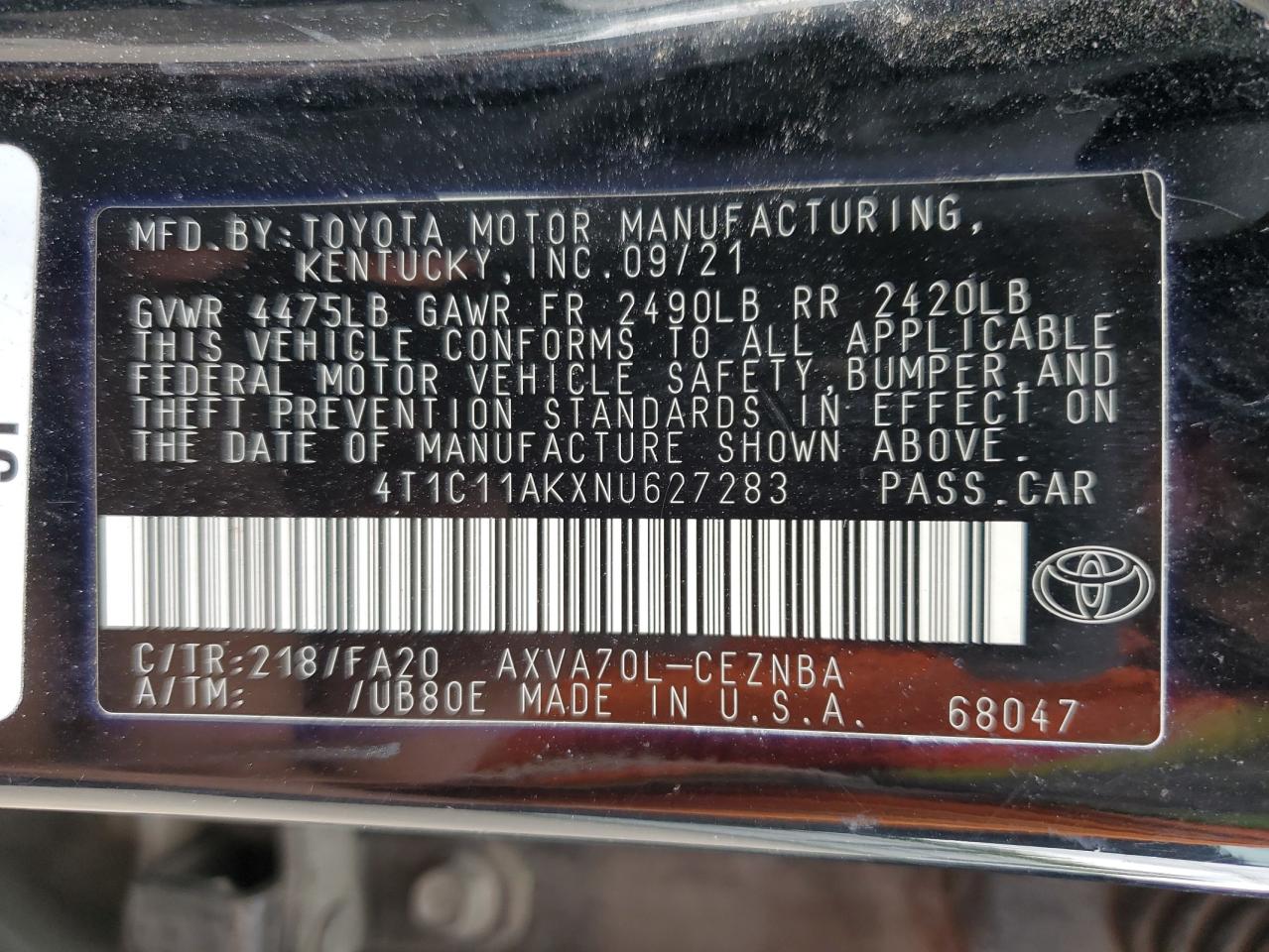 4T1C11AKXNU627283 2022 TOYOTA CAMRY - Image 12