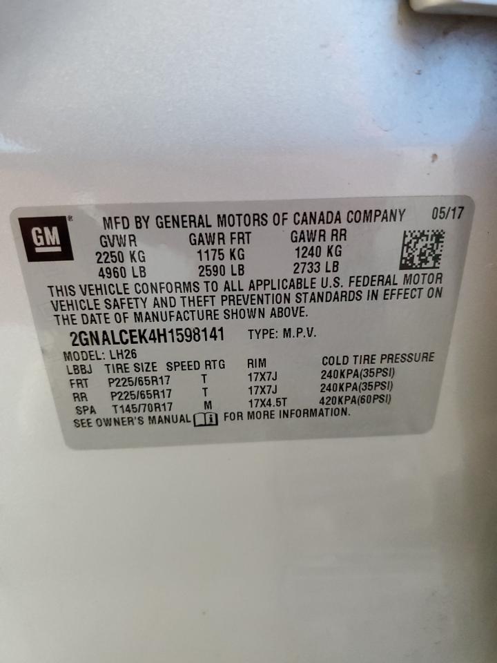 2017 Chevrolet Equinox Lt VIN: 2GNALCEK4H1598141 Lot: 55685514