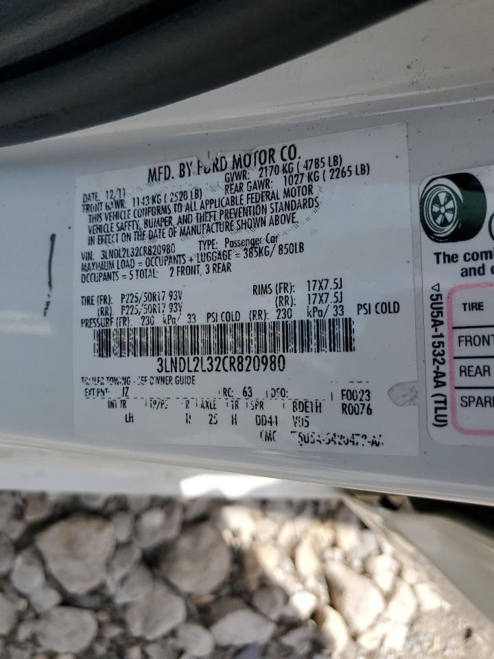 2012 Lincoln Mkz Hybrid VIN: 3LNDL2L32CR820980 Lot: 57574534