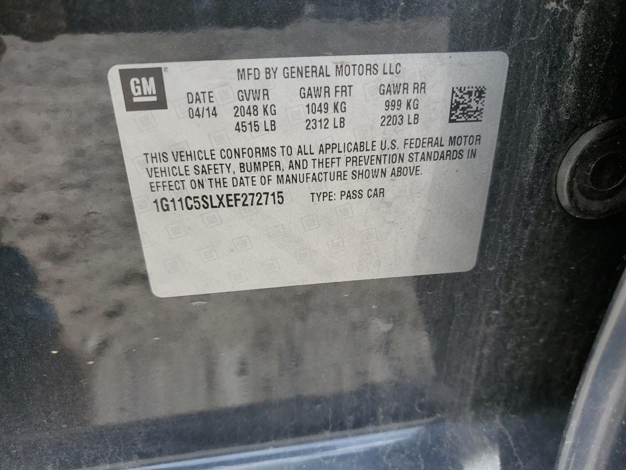 2014 Chevrolet Malibu 1Lt VIN: 1G11C5SLXEF272715 Lot: 59752904