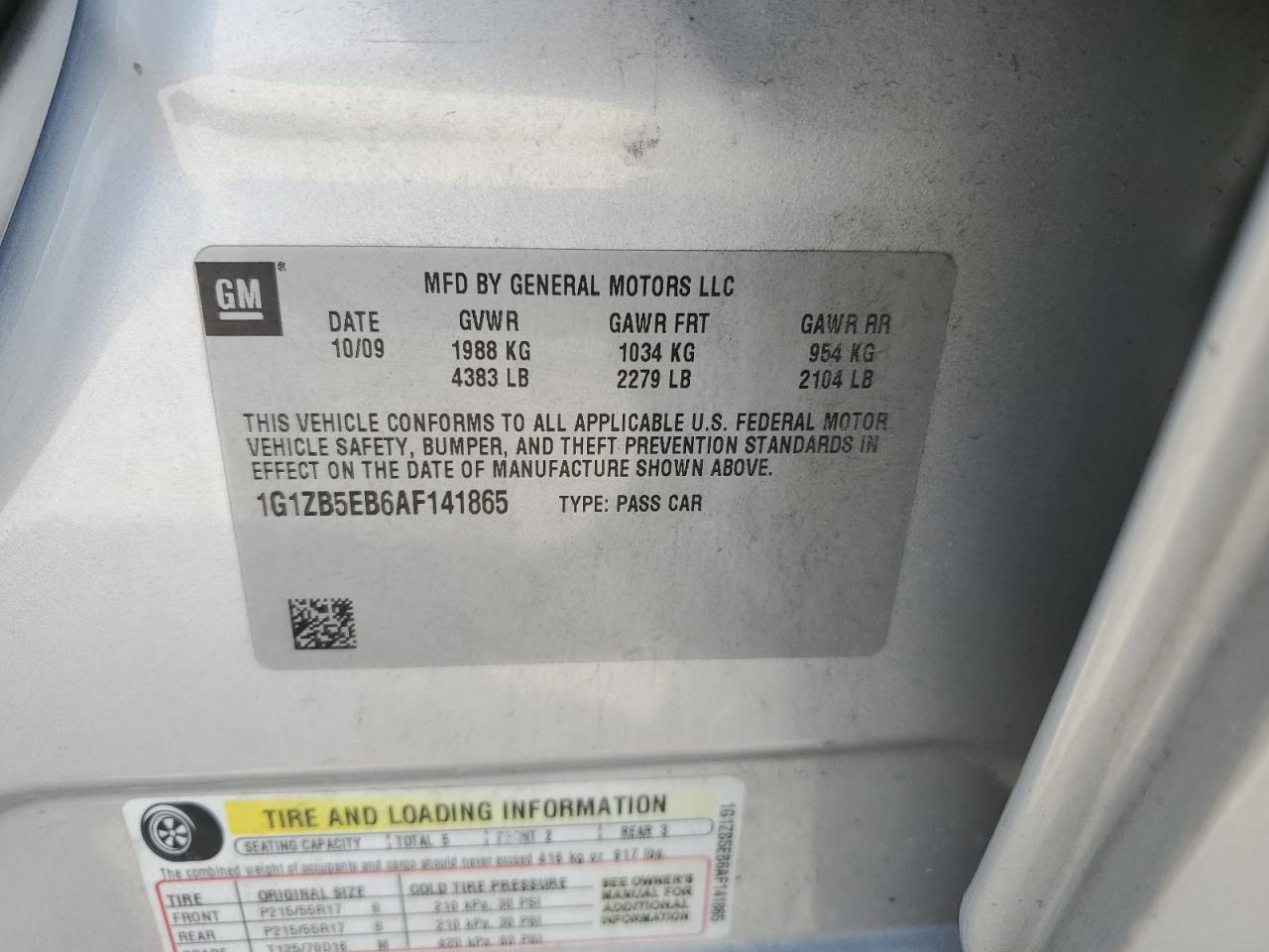 2010 Chevrolet Malibu Ls VIN: 1G1ZB5EB6AF141865 Lot: 59267624