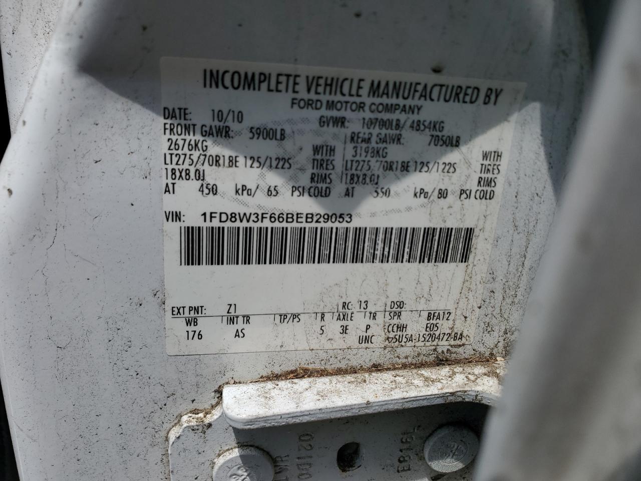 2011 Ford F350 Super Duty VIN: 1FD8W3F66BEB29053 Lot: 60675534