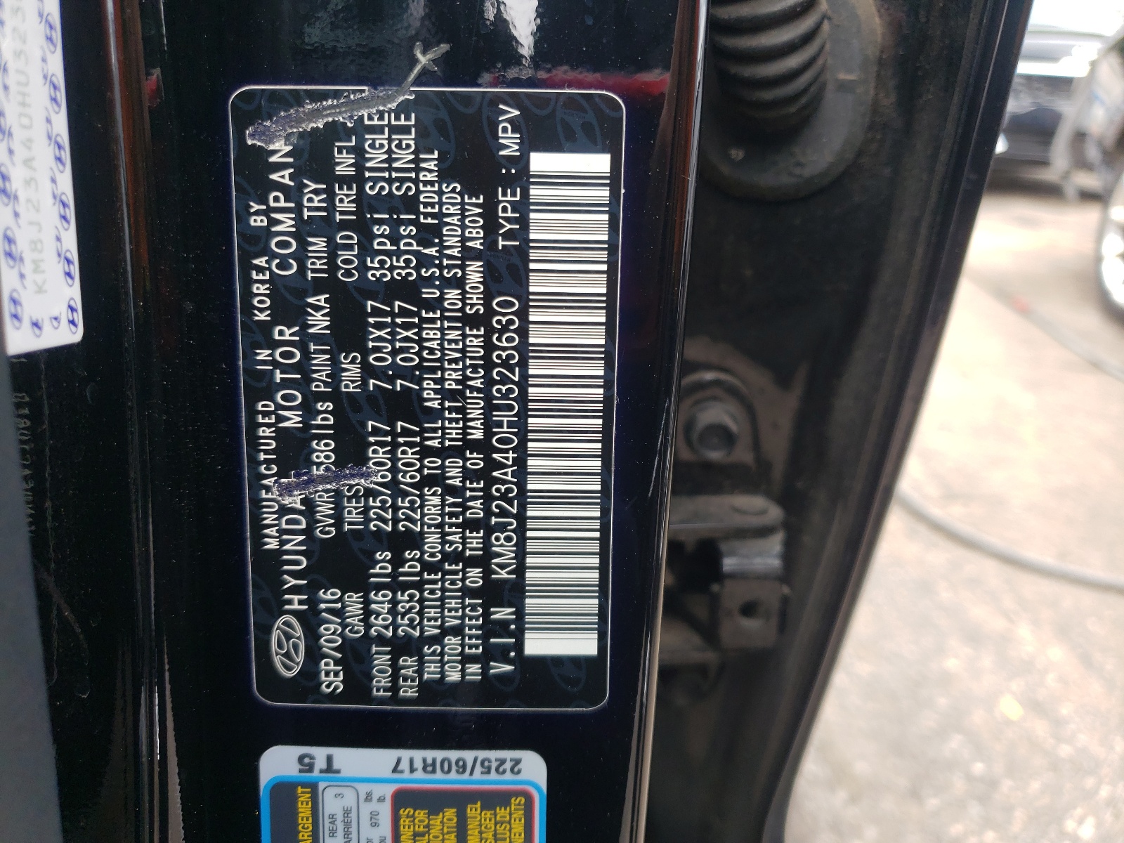 KM8J23A40HU323630 2017 Hyundai Tucson Se