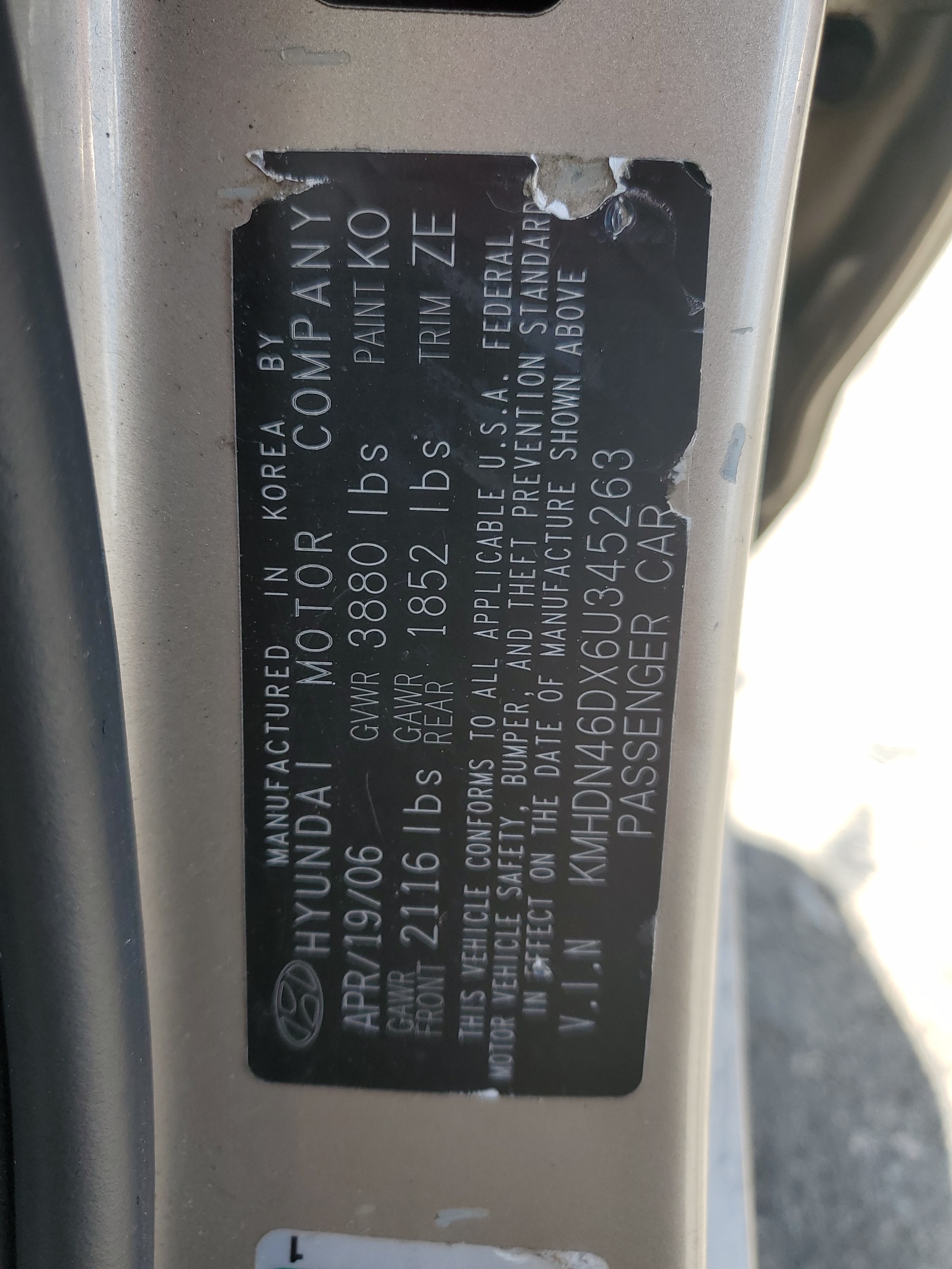 KMHDN46DX6U345263 2006 Hyundai Elantra Gls