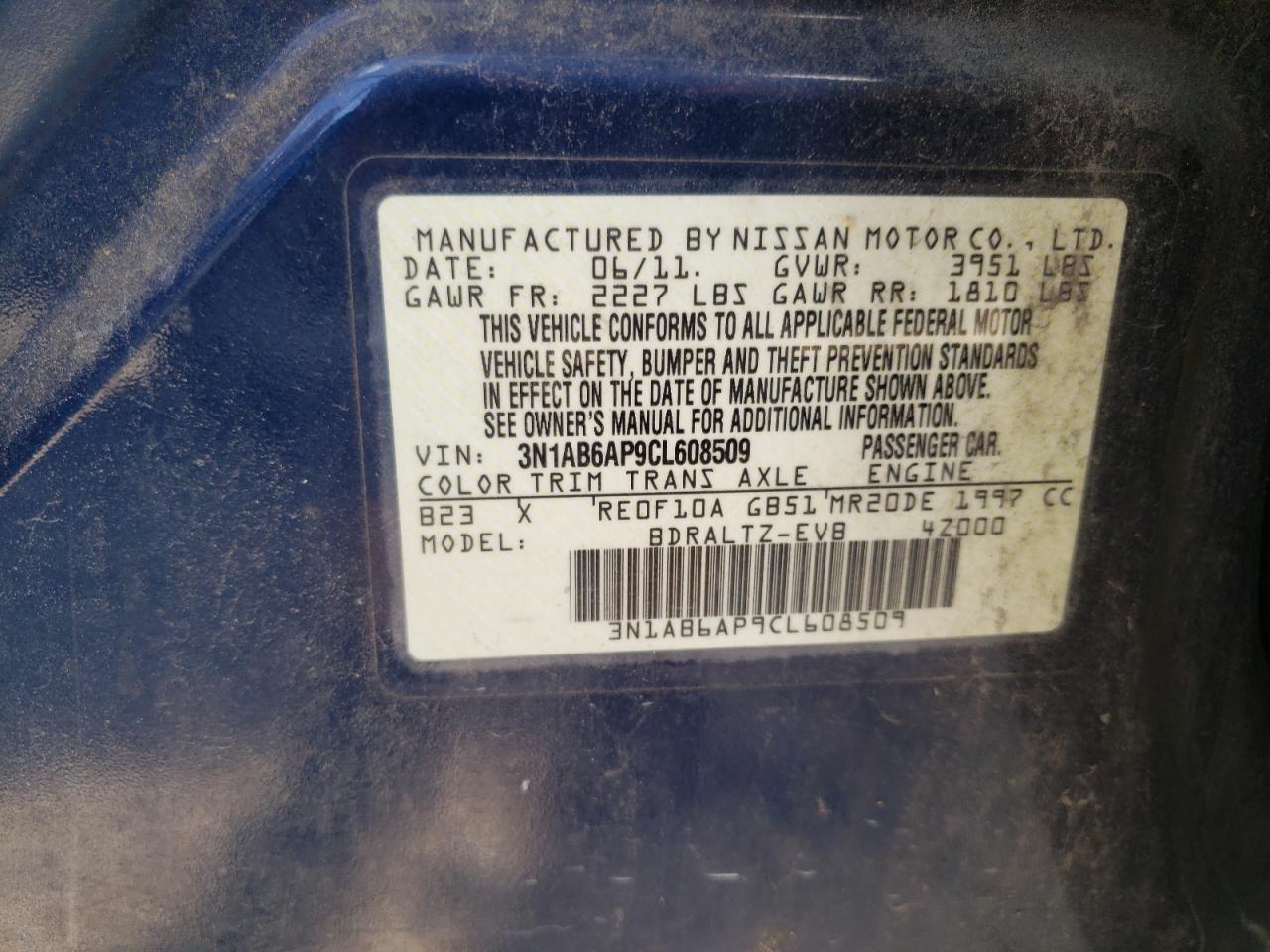 2012 Nissan Sentra 2.0 VIN: 3N1AB6AP9CL608509 Lot: 60034184