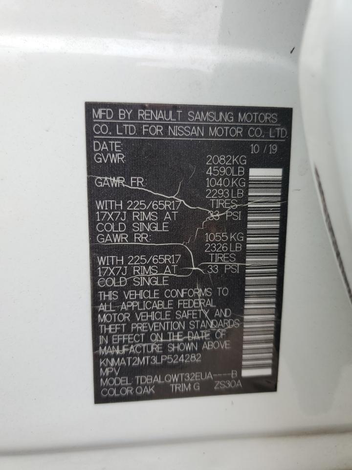 2020 Nissan Rogue S VIN: KNMAT2MT3LP524282 Lot: 59697644