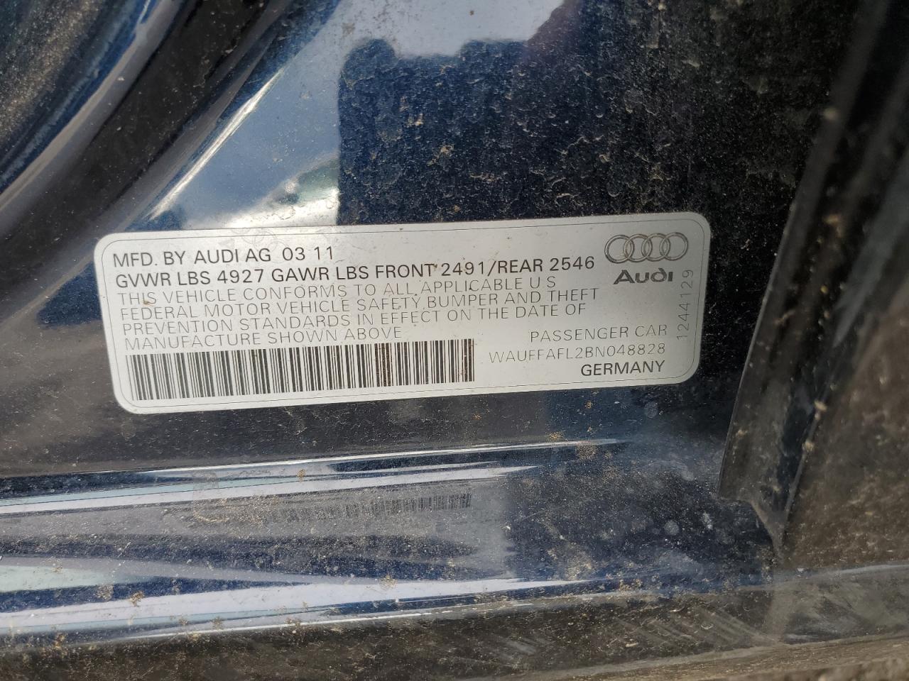 2011 Audi A4 Premium Plus VIN: WAUFFAFL2BN048828 Lot: 61302804