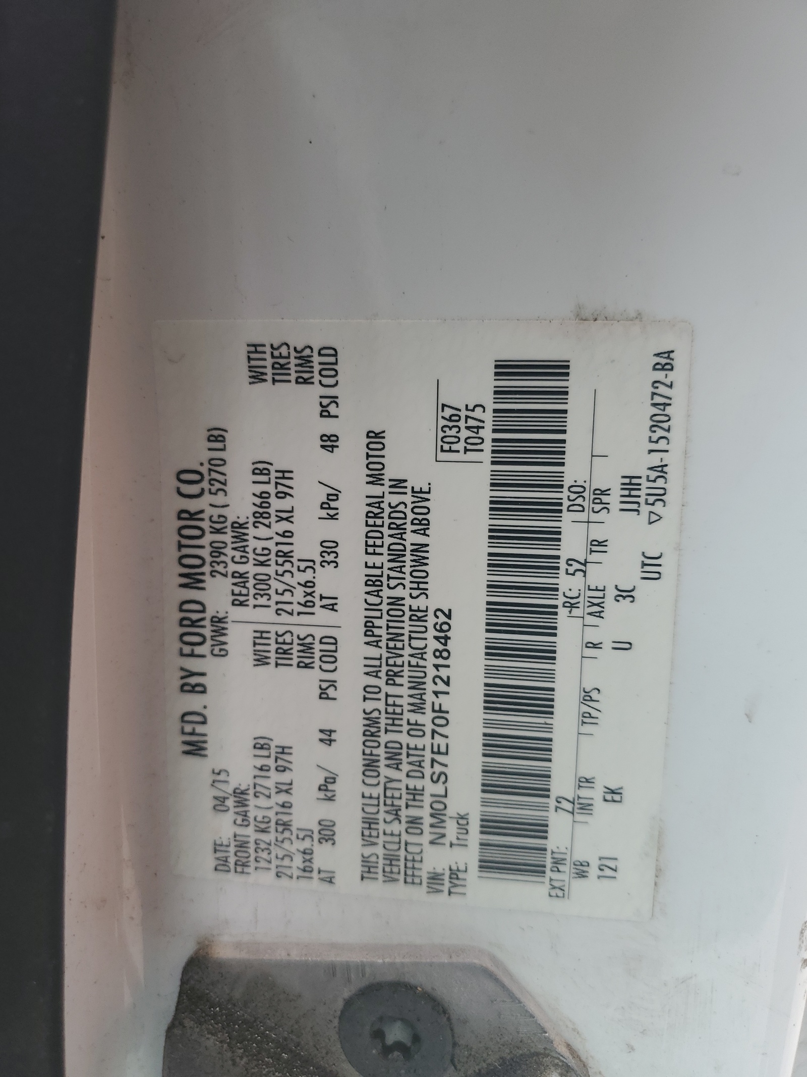 NM0LS7E70F1218462 2015 Ford Transit Connect Xl