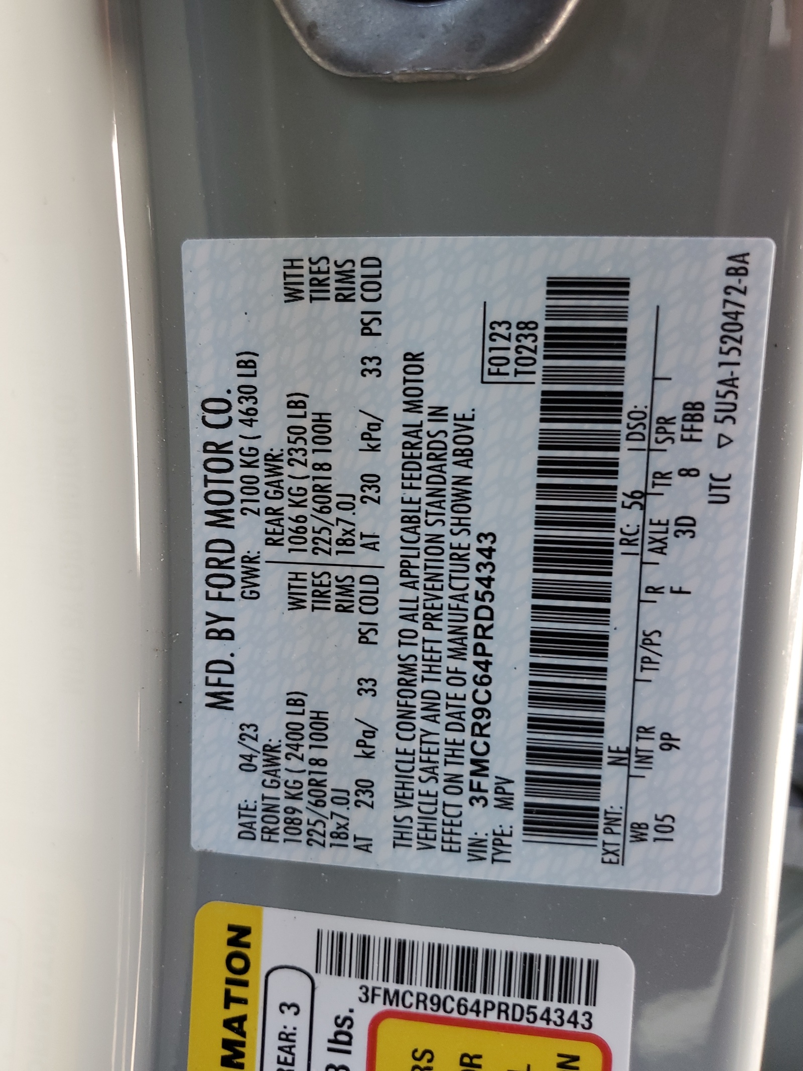 3FMCR9C64PRD54343 2023 Ford Bronco Sport Outer Banks