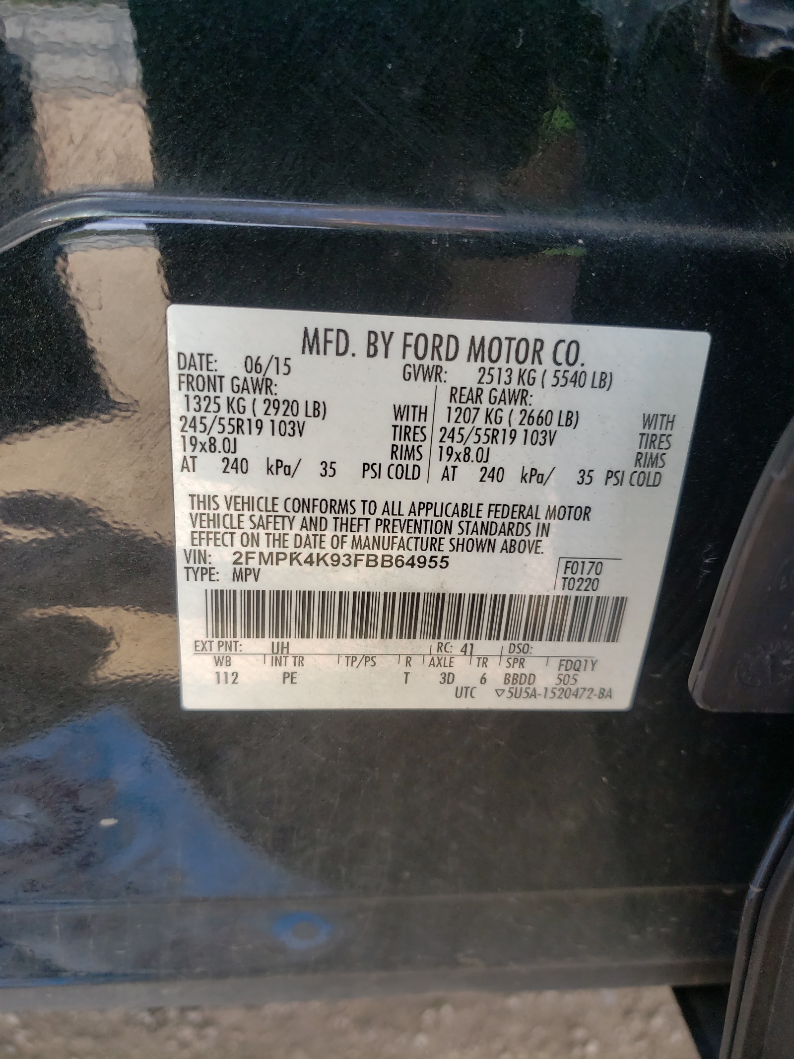 2FMPK4K93FBB64955 2015 Ford Edge Titanium