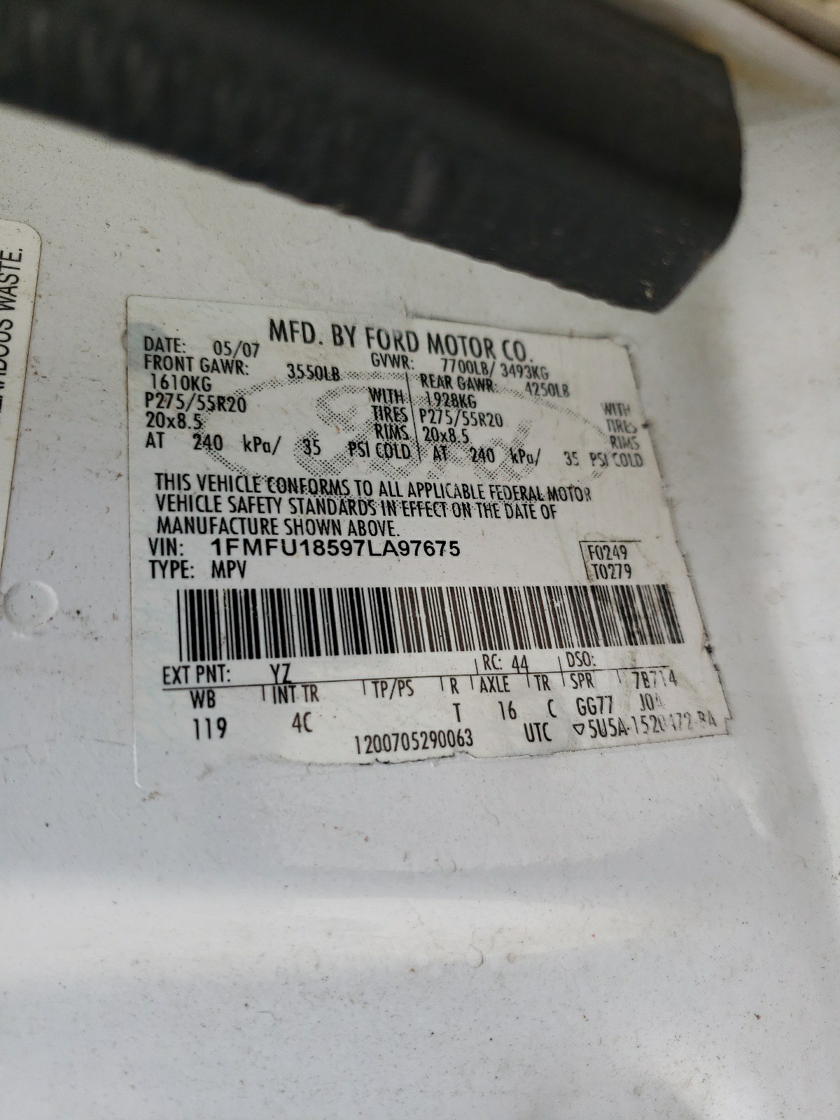 1FMFU18597LA97675 2007 Ford Expedition Eddie Bauer