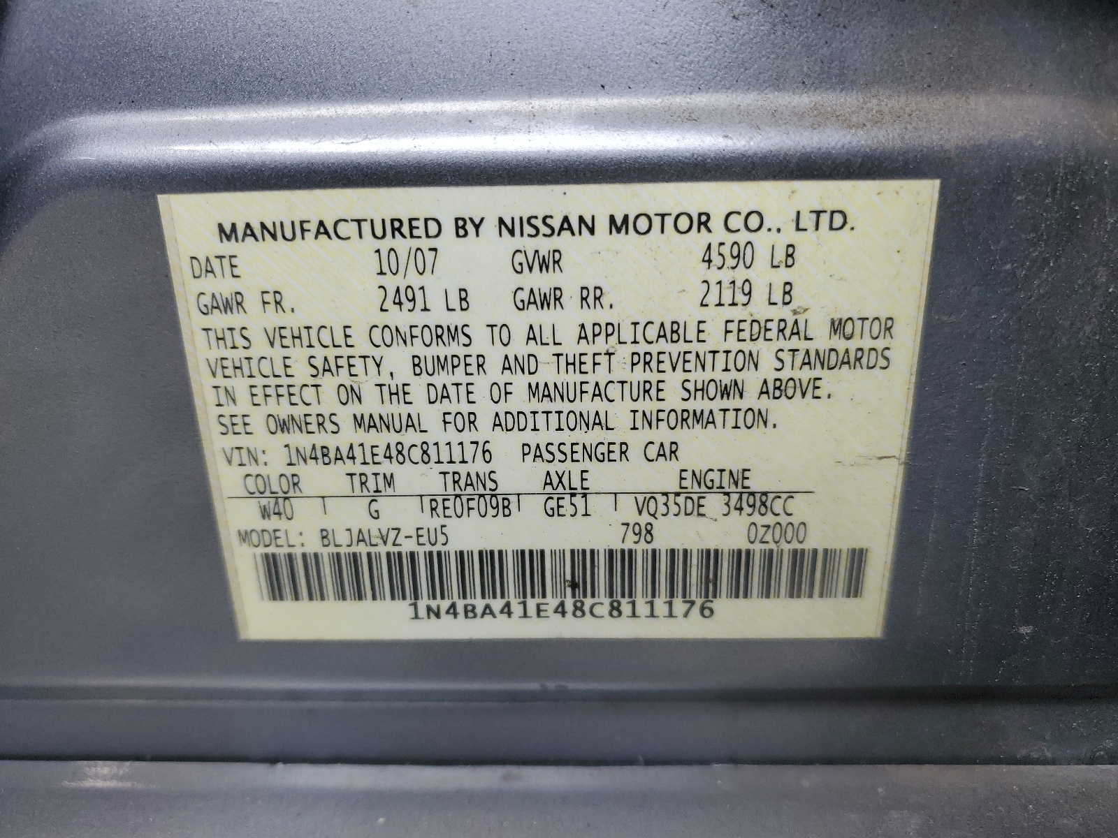 1N4BA41E48C811176 2008 Nissan Maxima Se