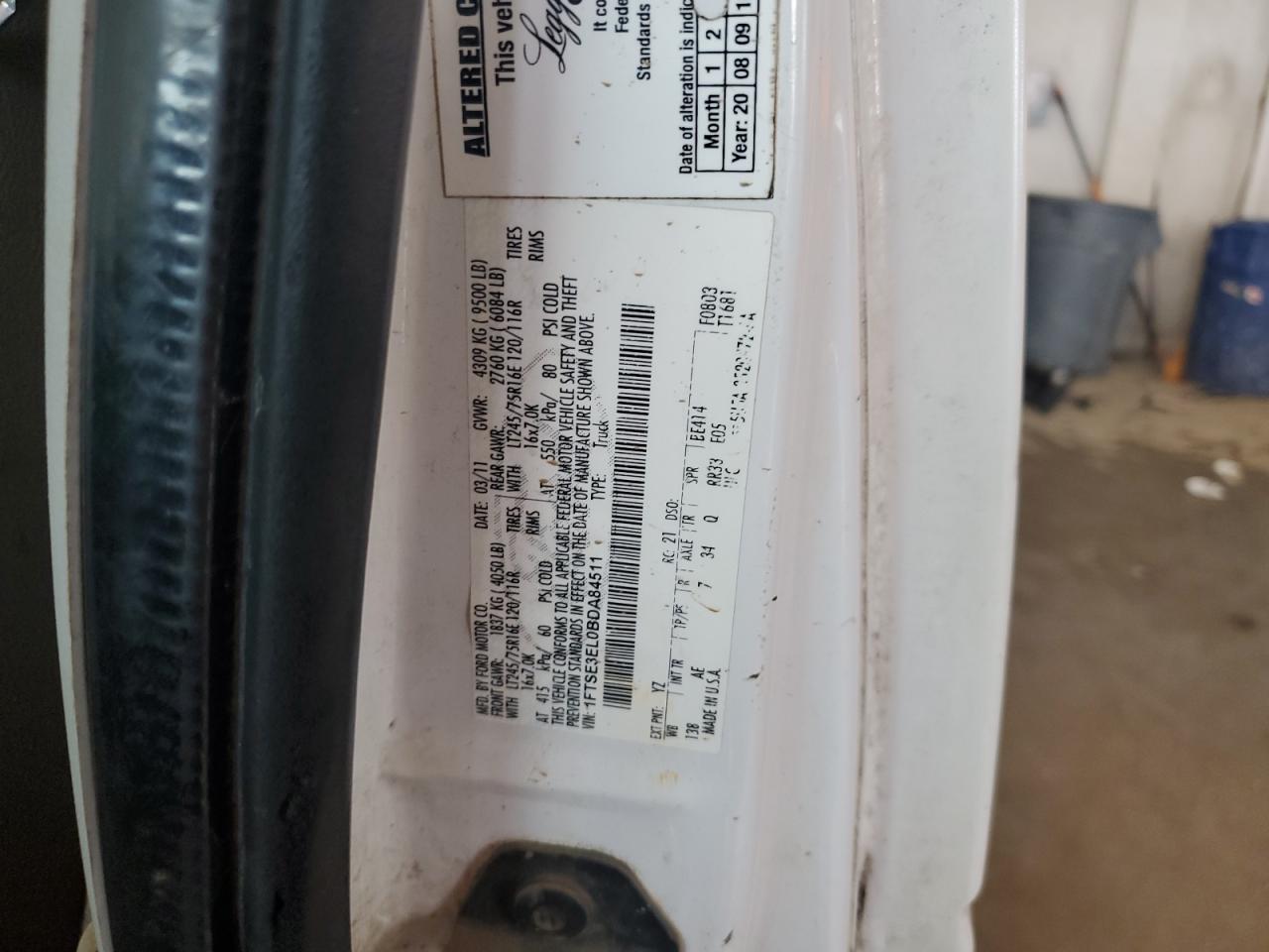 2011 Ford Econoline E350 Super Duty Van VIN: 1FTSE3EL0BDA84511 Lot: 60937004