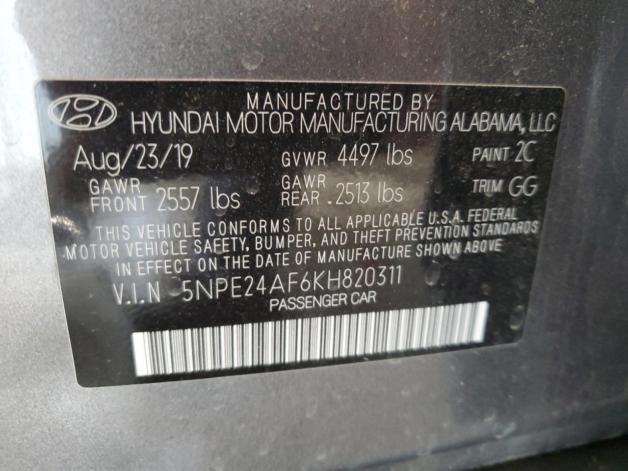 5NPE24AF6KH820311 2019 Hyundai Sonata Se